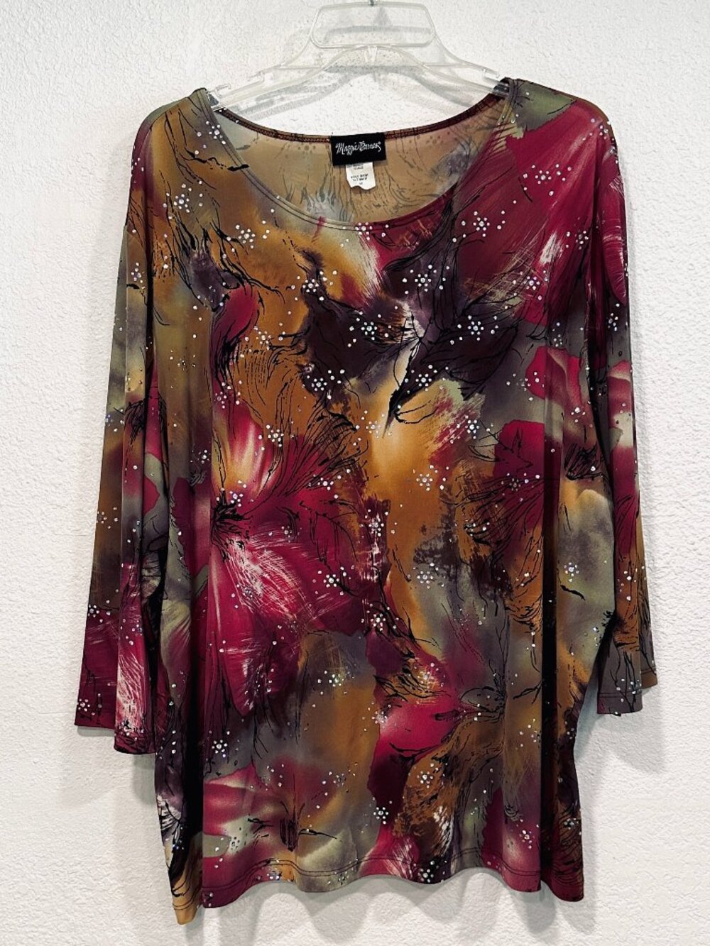 Maggie Barnes Tunic Stretch Top Floral Sparkle Y2K Made in USA EUC Women Size 3X